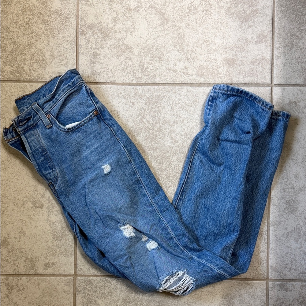 Levi's Light Blue Distressed Boyfriend Jeans 501